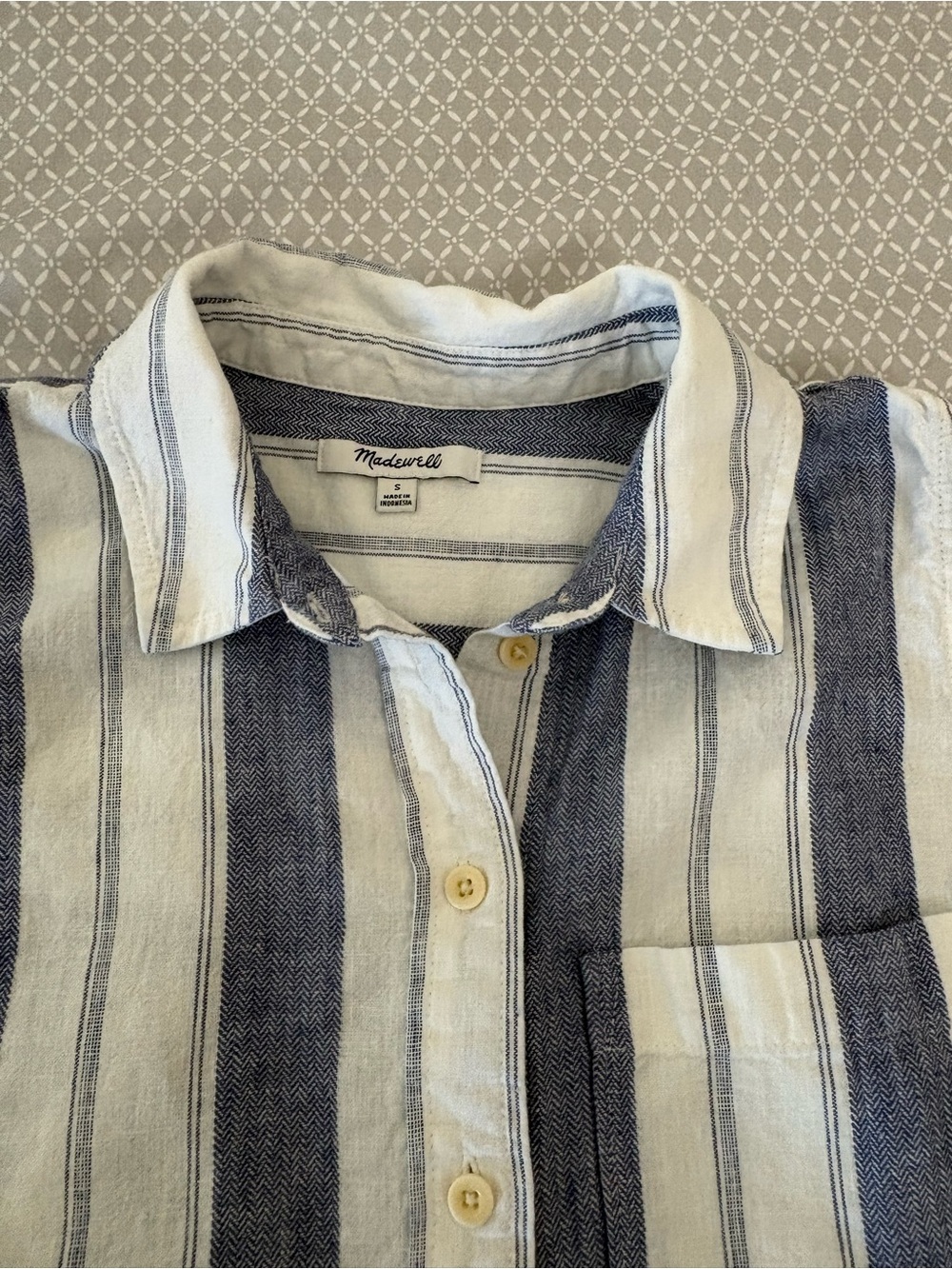 Small Madewell Blue White Herringbone Striped Linen Blend Sleeveless Shirt - Picture 8 of 15